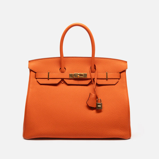 Hermes Orange Clemence Birkin 35 GHW