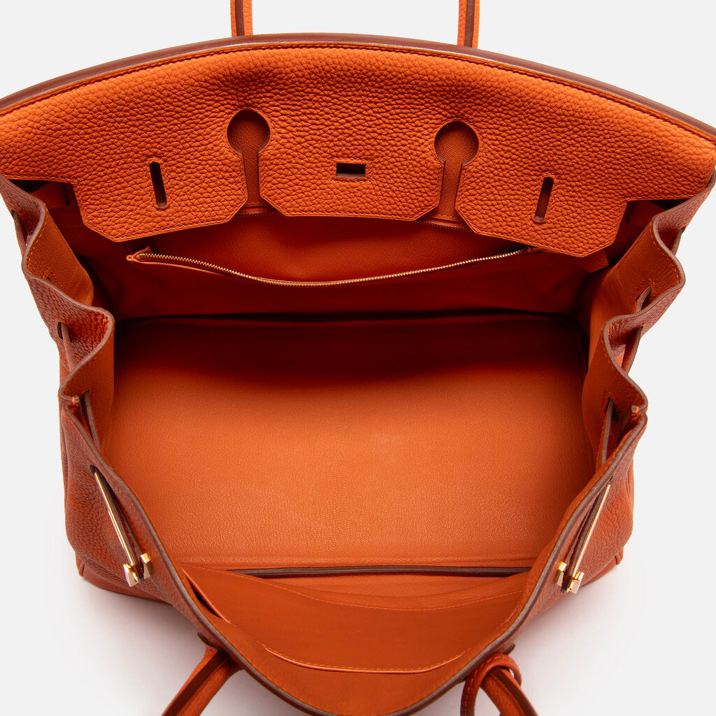 Hermes Orange Clemence Birkin 35 GHW