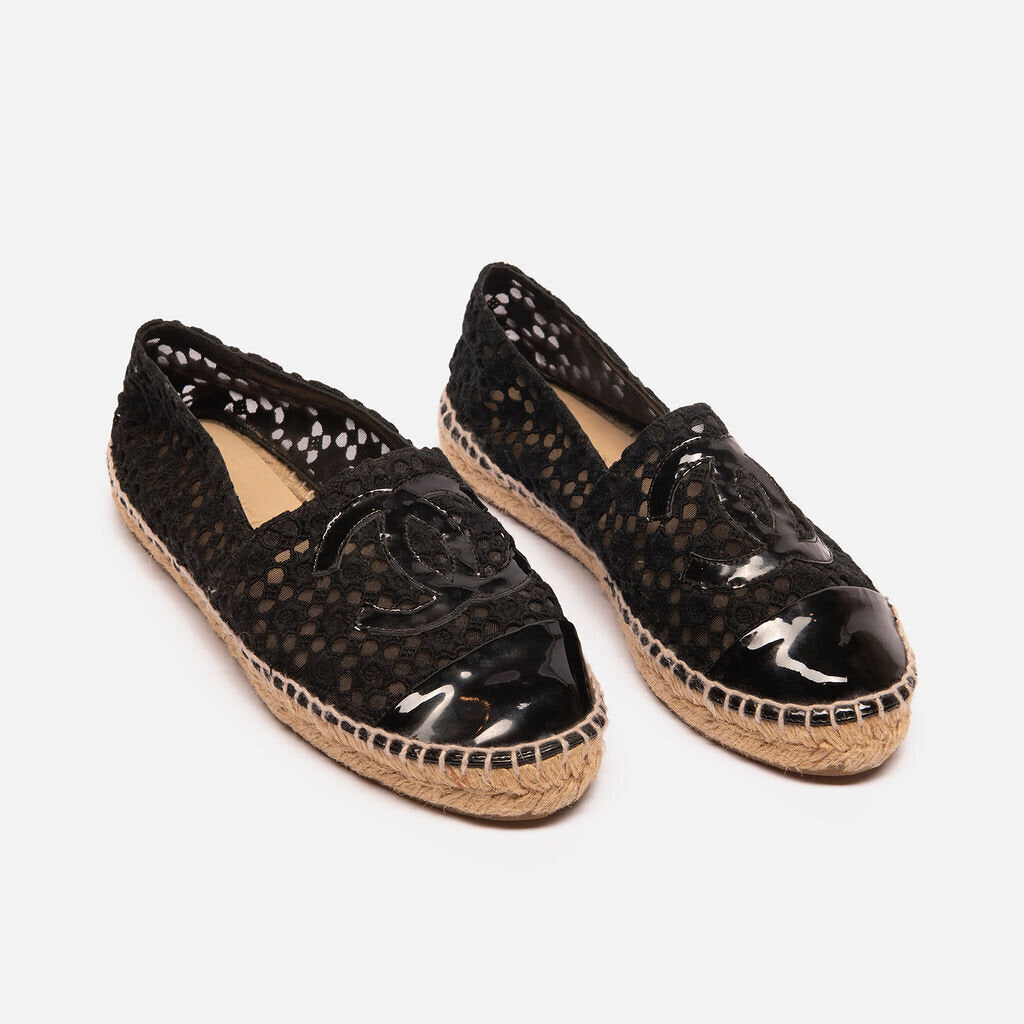 Chanel Black Lace Cap-Toe Espadrilles