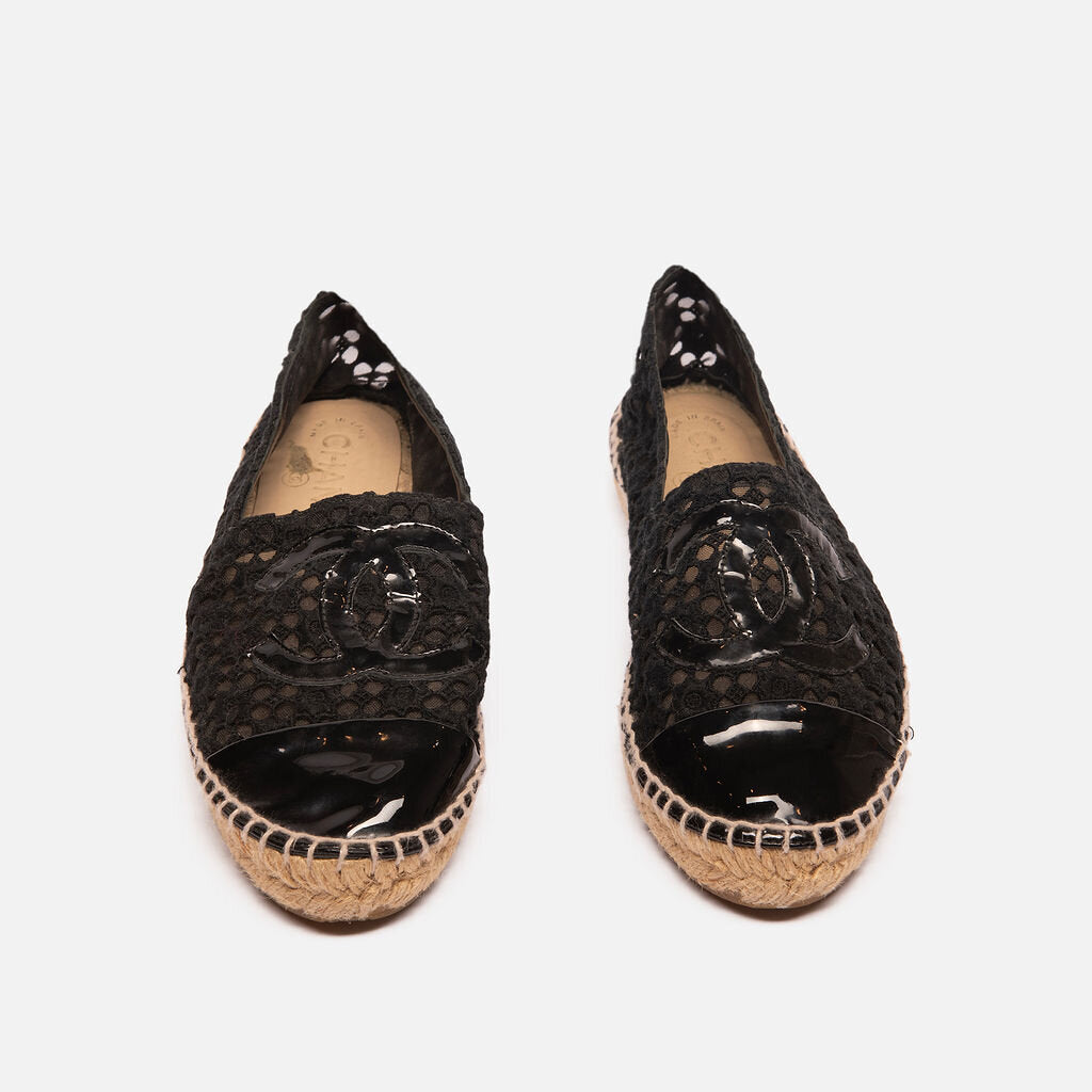 Chanel Black Lace Cap-Toe Espadrilles