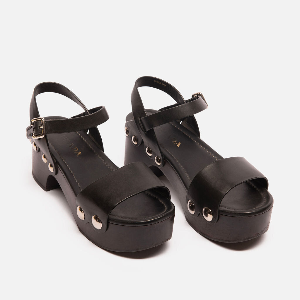 Prada Black Leather Platform Sandal