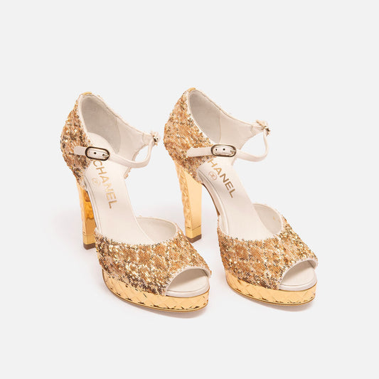 Chanel Gold Sequin Platform Heel (2021)