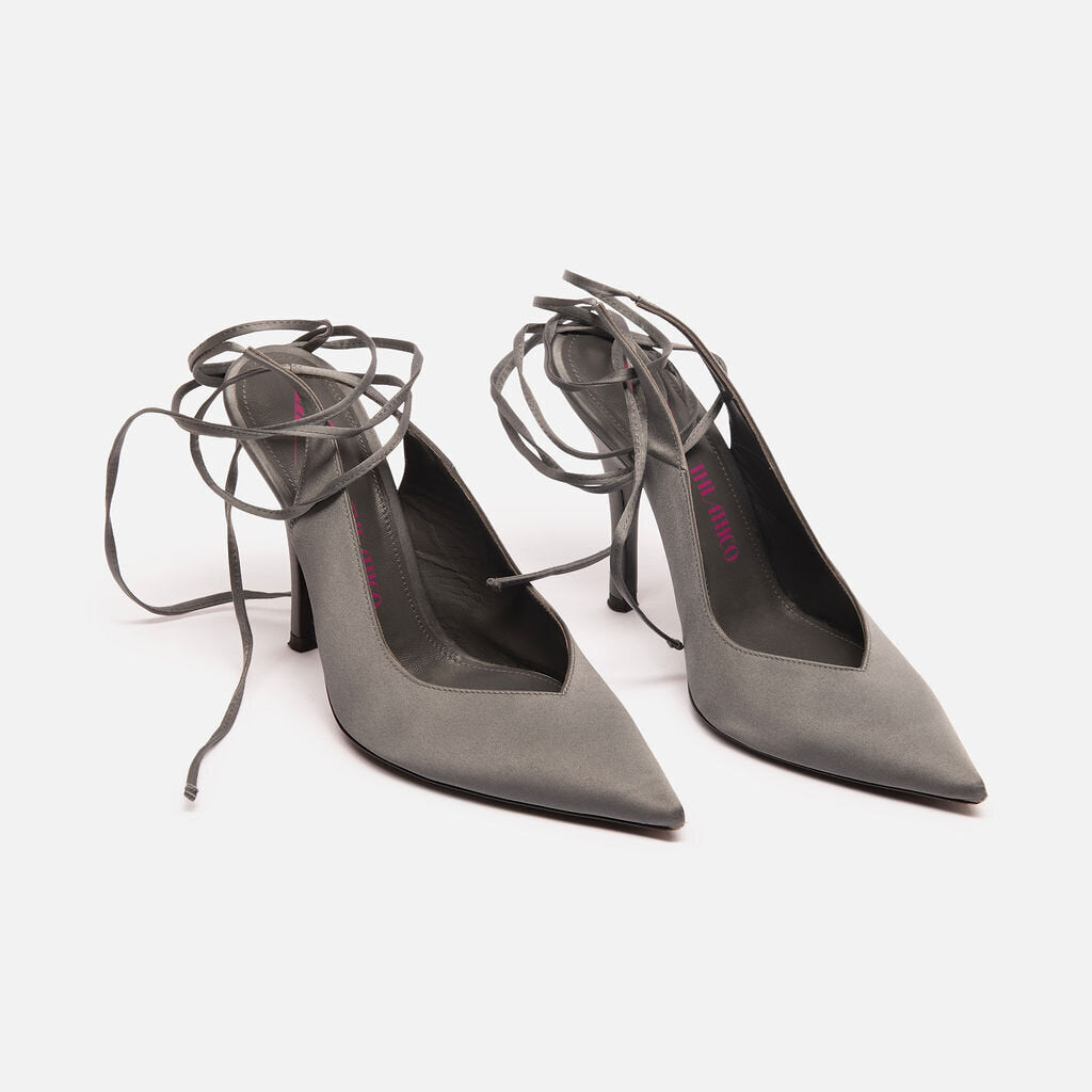 Attico Grey Satin Lace Up Heel