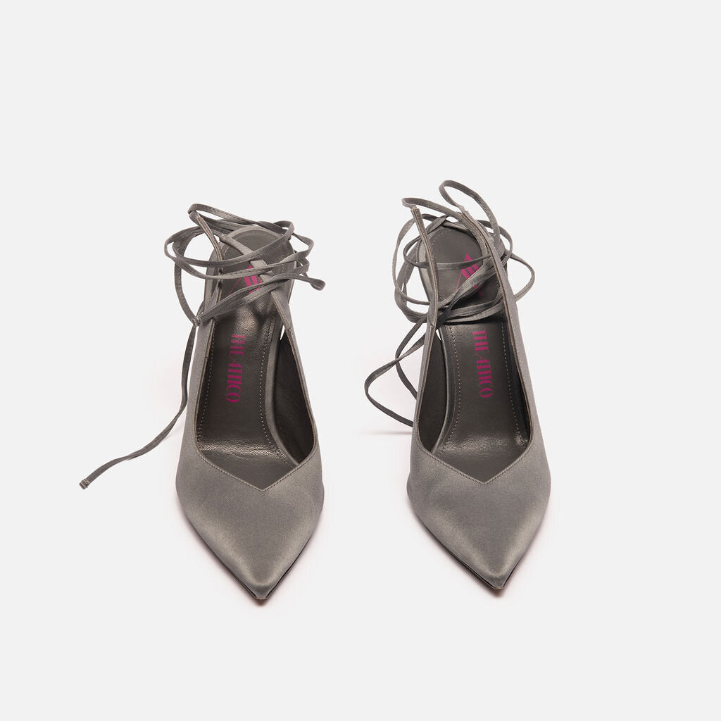 Attico Grey Satin Lace Up Heel