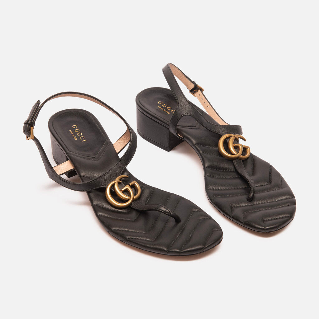 Gucci Black Leather Logo Sandal