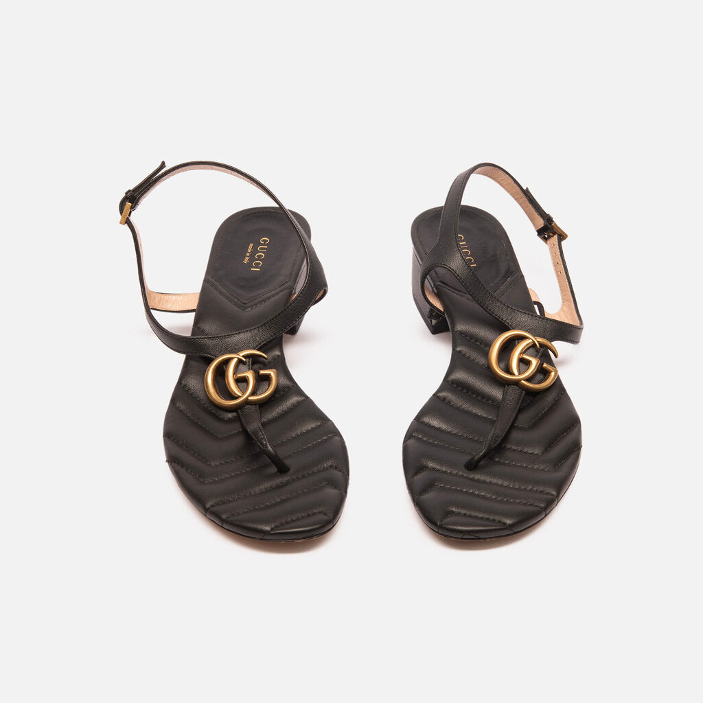 Gucci Black Leather Logo Sandal
