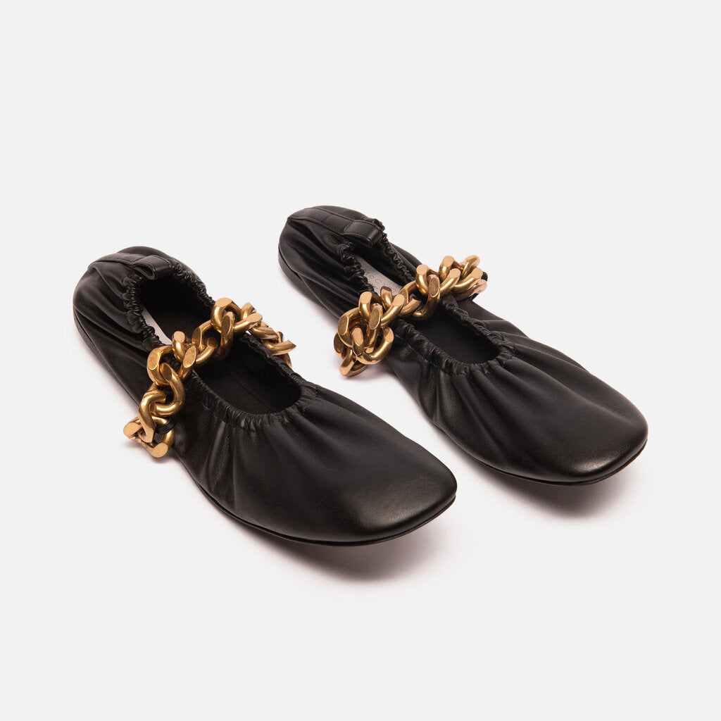 Stella McCartney Black Leather Chain Ballet Flats