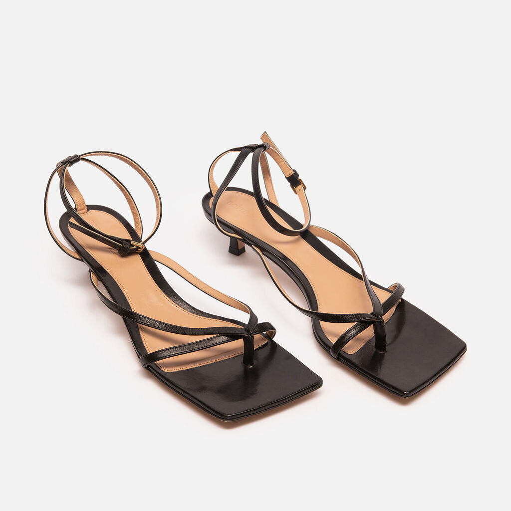 Bottega Veneta Black Leather Square Toe Kitten Heel