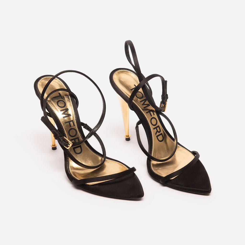 Jimmy Choo Black Suede Strappy Gold Heels