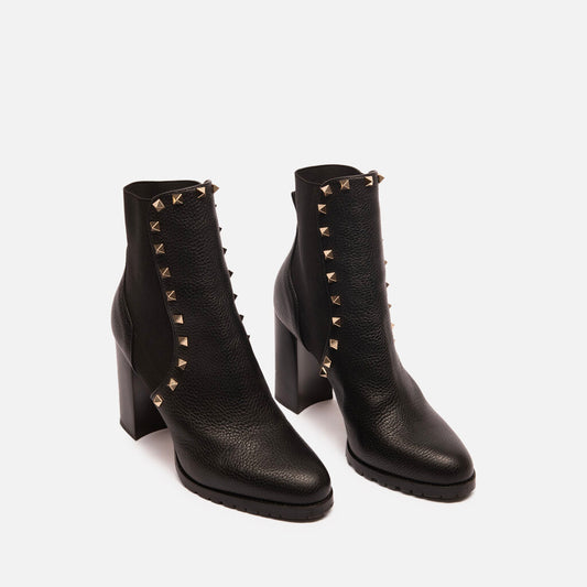 Valentino Black Leather Heeled Rockstud Boots