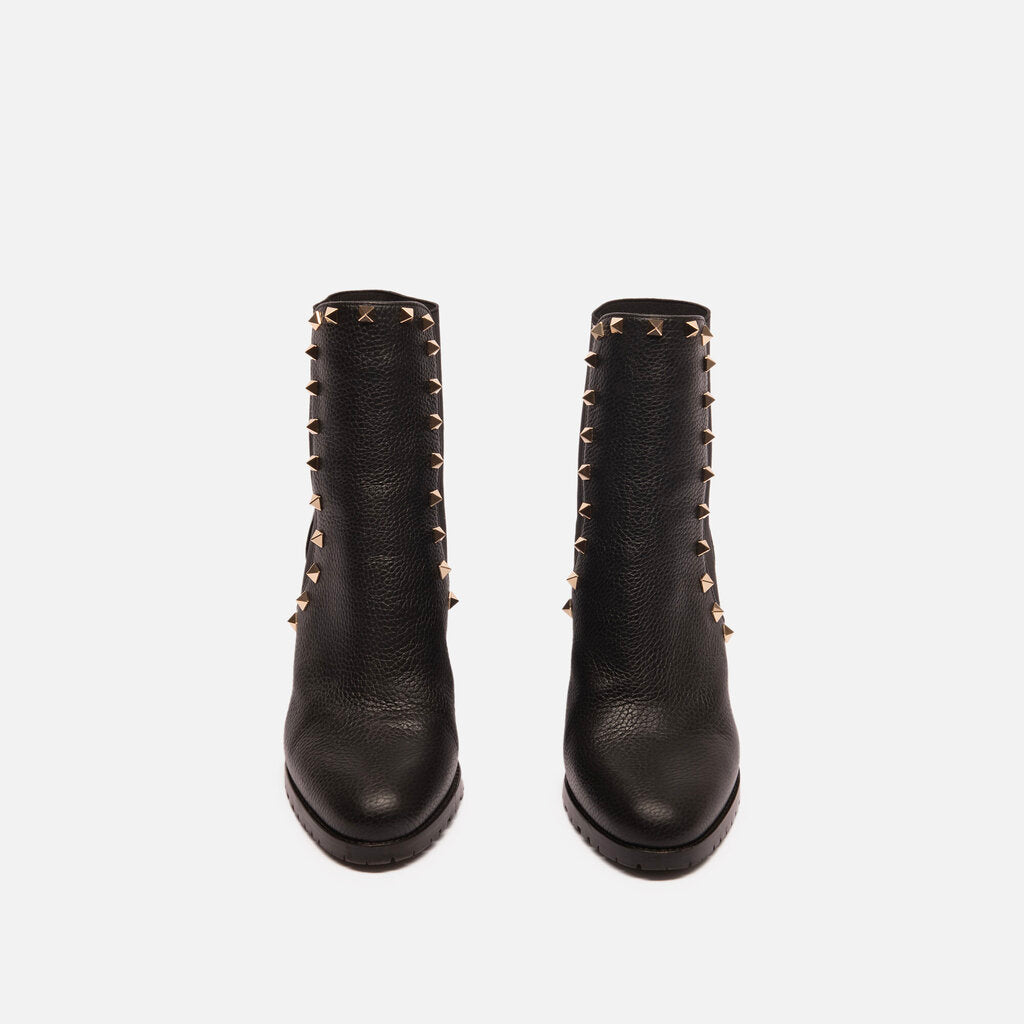 Valentino Black Leather Heeled Rockstud Boots