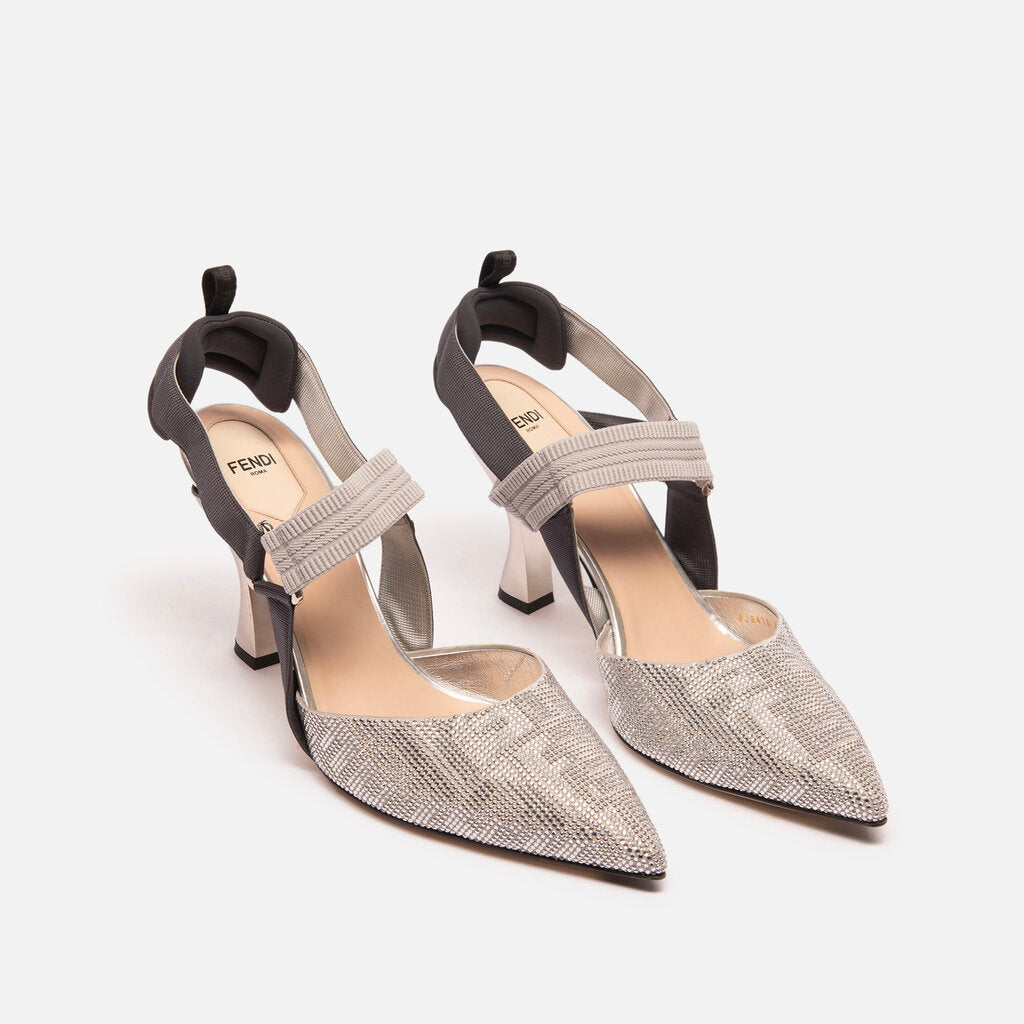 Fendi Silver Rhinestone Pointed Toe Heels