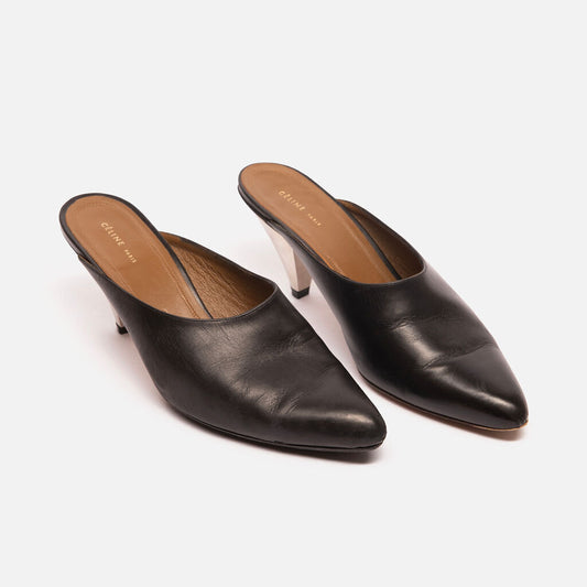 Celine Black Leather Mules