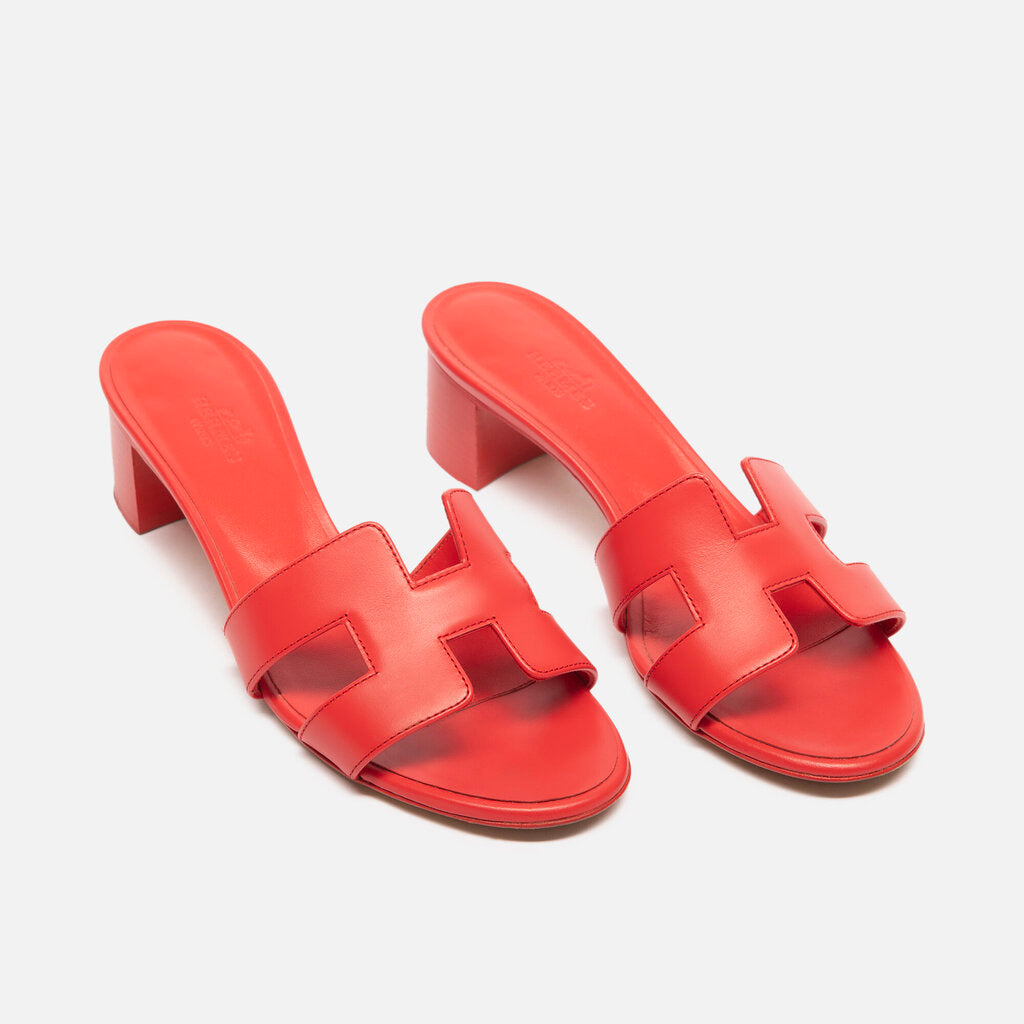 Hermes Red Leather H Sandals