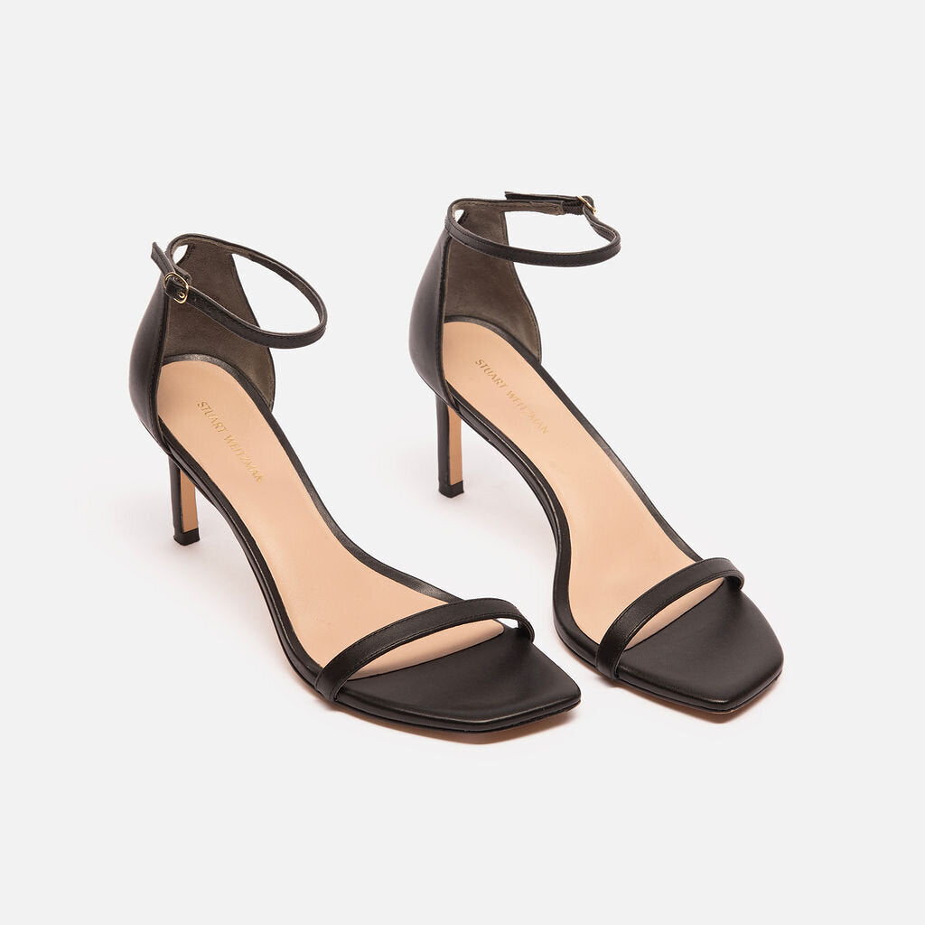 Stuart Weitzman Black Leather Strappy Heeled Sandal