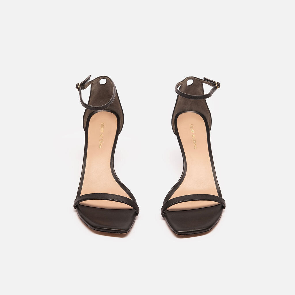 Stuart Weitzman Black Leather Strappy Heeled Sandal