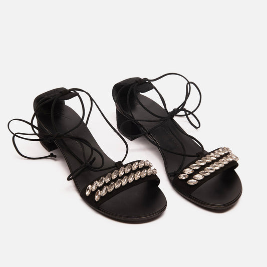 Giuseppe Zanotti Black Suede Crystal Embellished Sandal