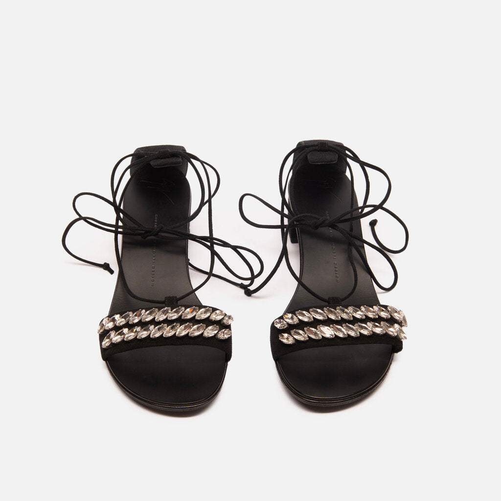 Giuseppe Zanotti Black Suede Crystal Embellished Sandal