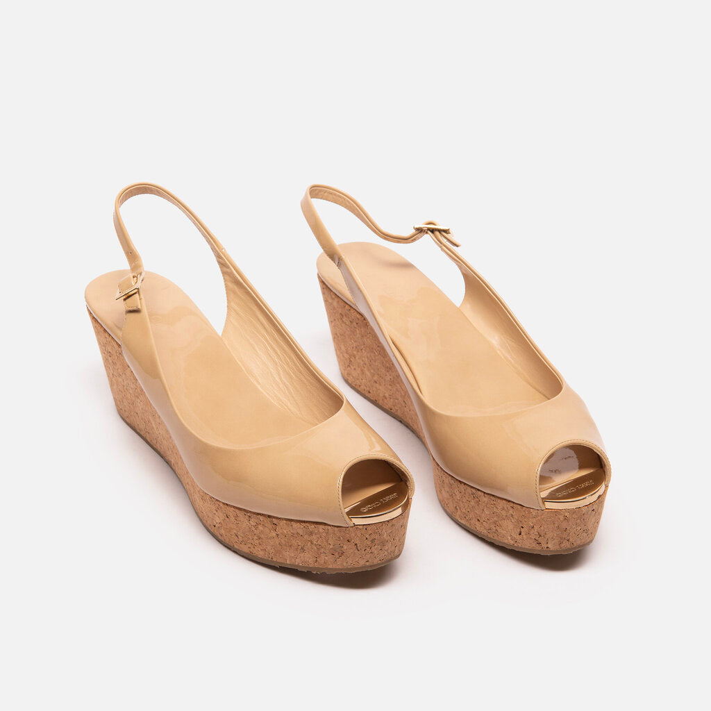 Nude Patent Wedge Slingback Sandal