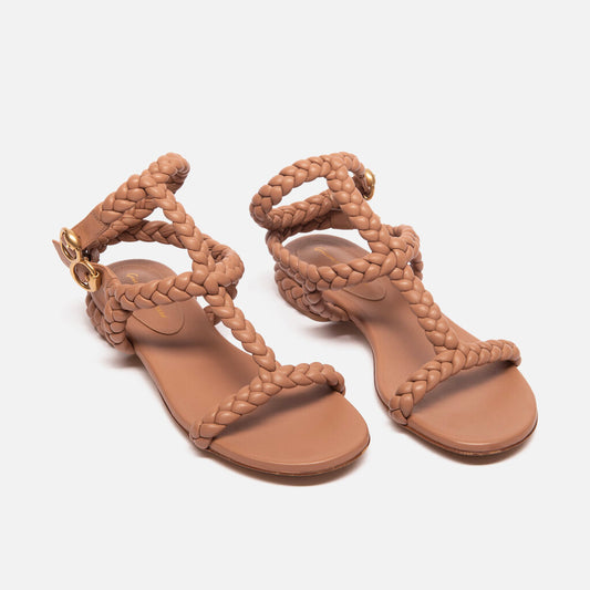 Gianvito Rossi Nude Leather Braided Strap Sandals, 37.5