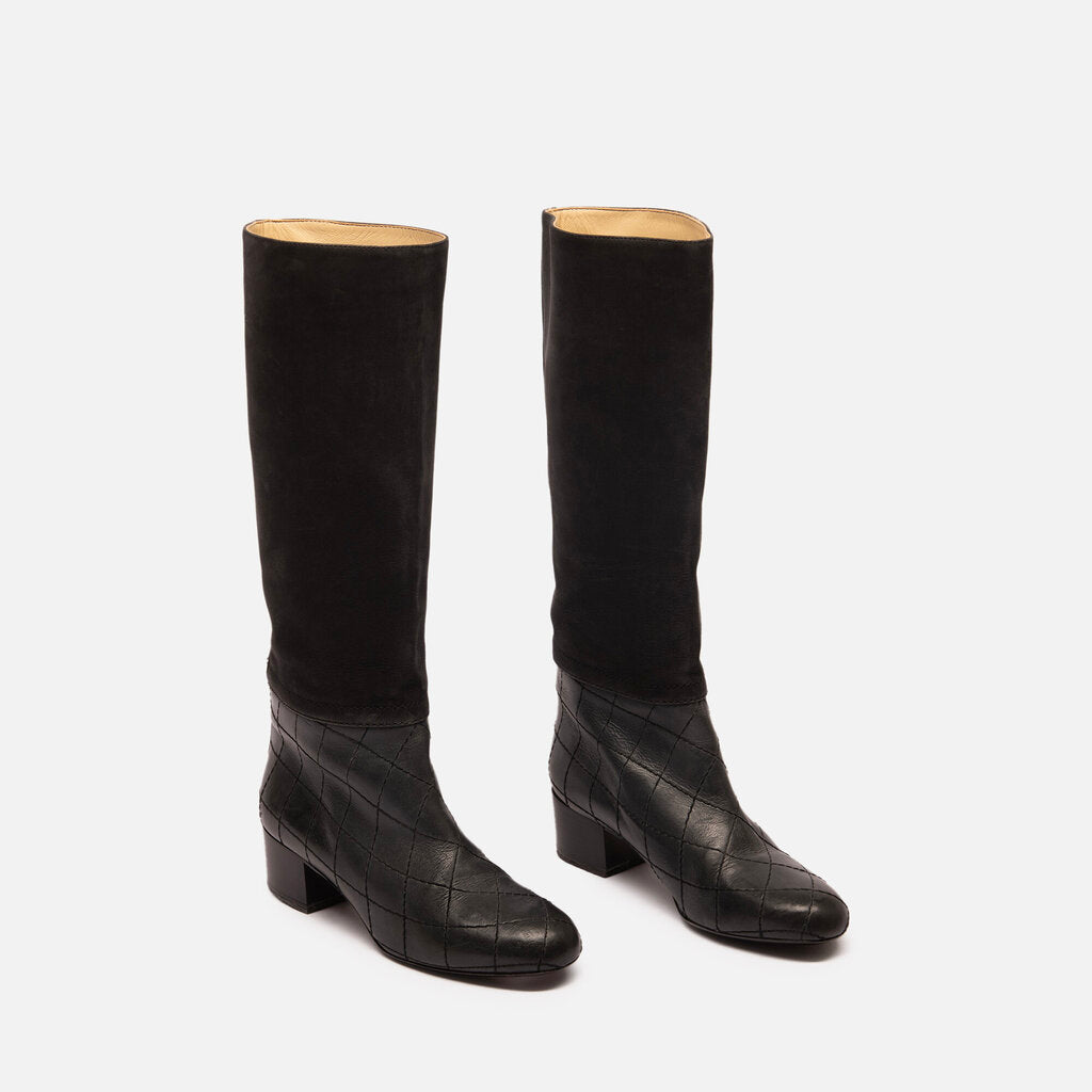 Chanel Black Leather Suede Boots (as is heels)