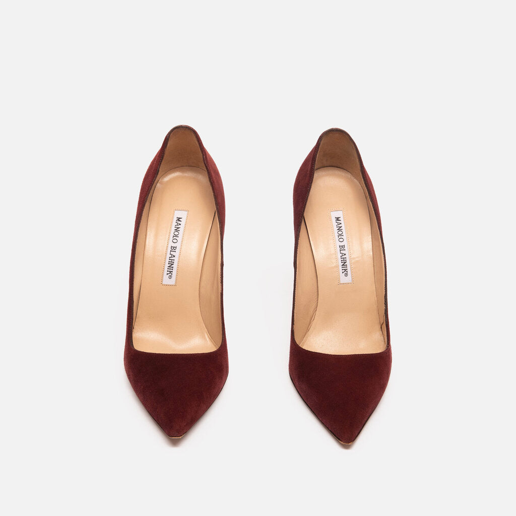 Manolo Blahnik Maroon Suede Pumps