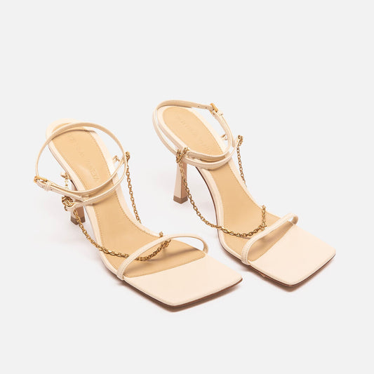 Bottega Veneta White Leather Gold Chain Heeled Sandal