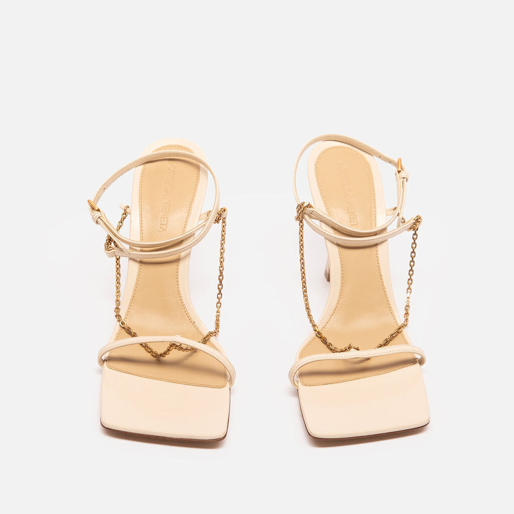 Bottega Veneta White Leather Gold Chain Heeled Sandal