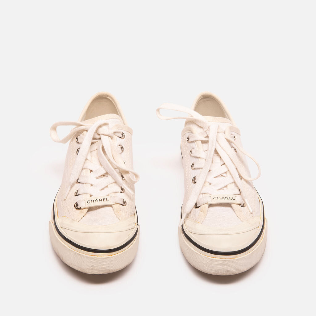 Chanel White Canvas Low Top Sneaker