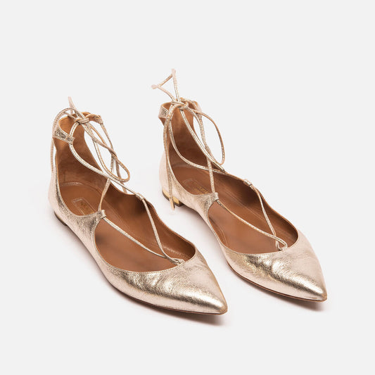 Aquazzura Gold Leather Lace up Sandal