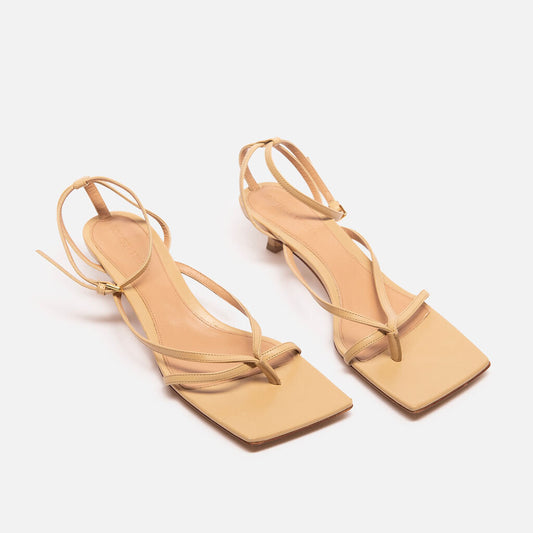 Bottega Veneta Nude Leather Square Toe Kitten Heel