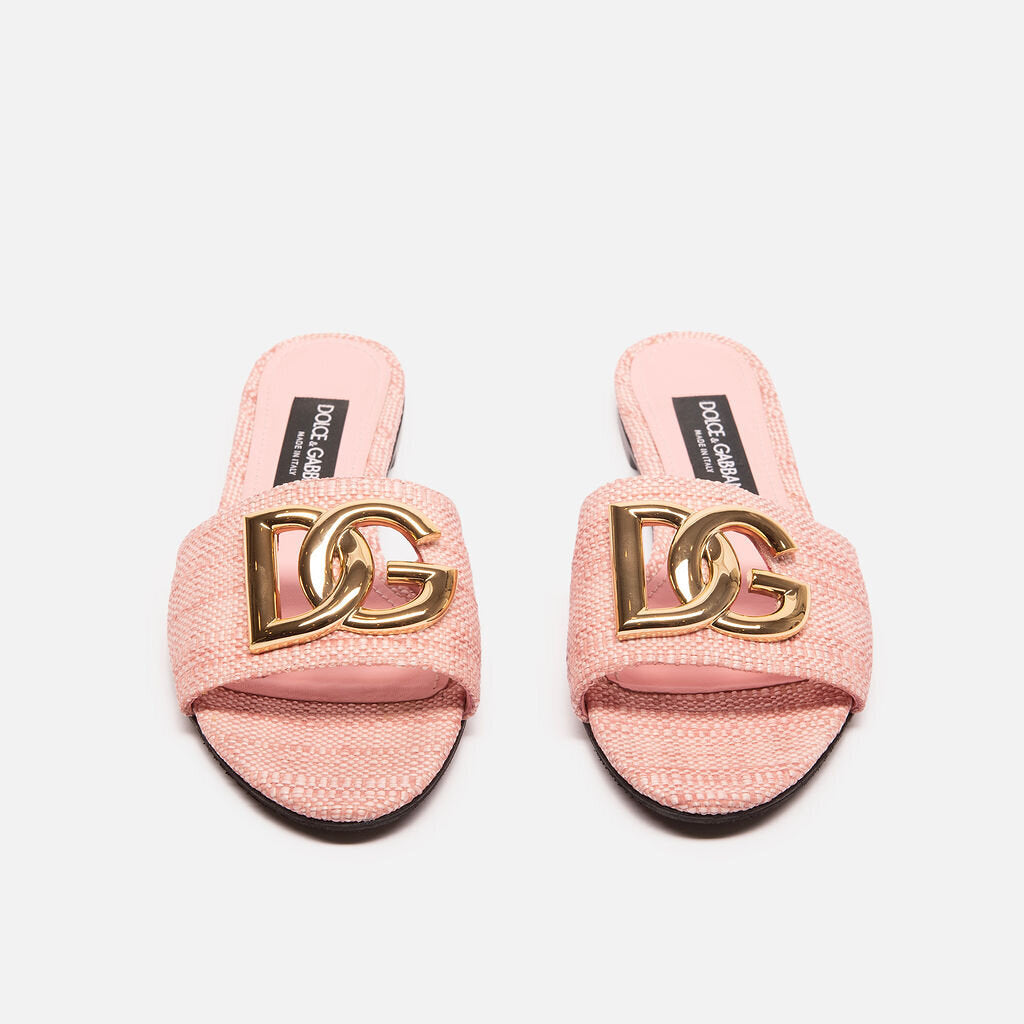 Dolce & Gabbana Pink Logo Raffia Slides