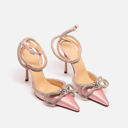 Mach & Mach Pink Satin Crystal Bow Heel