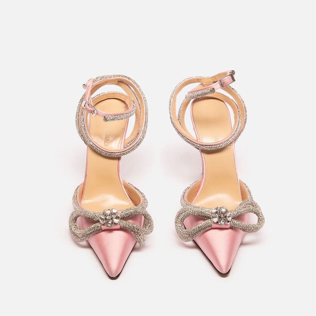 Mach & Mach Pink Satin Crystal Bow Heel