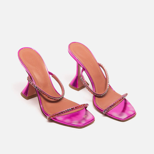 Amina Muaddi Pink Metallic Crystals Sandal