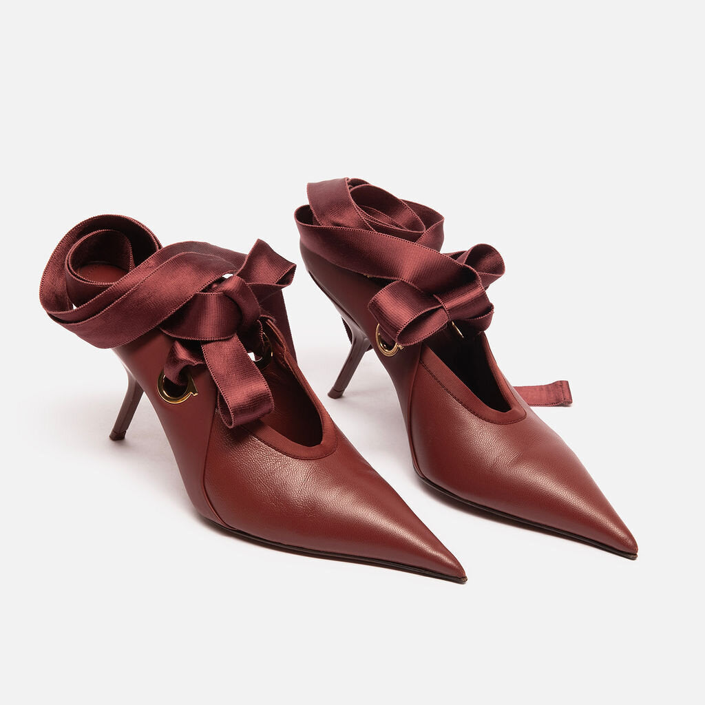Ferragamo Burgundy Tie Mules