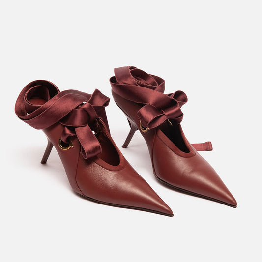 Ferragamo Burgundy Tie Mules