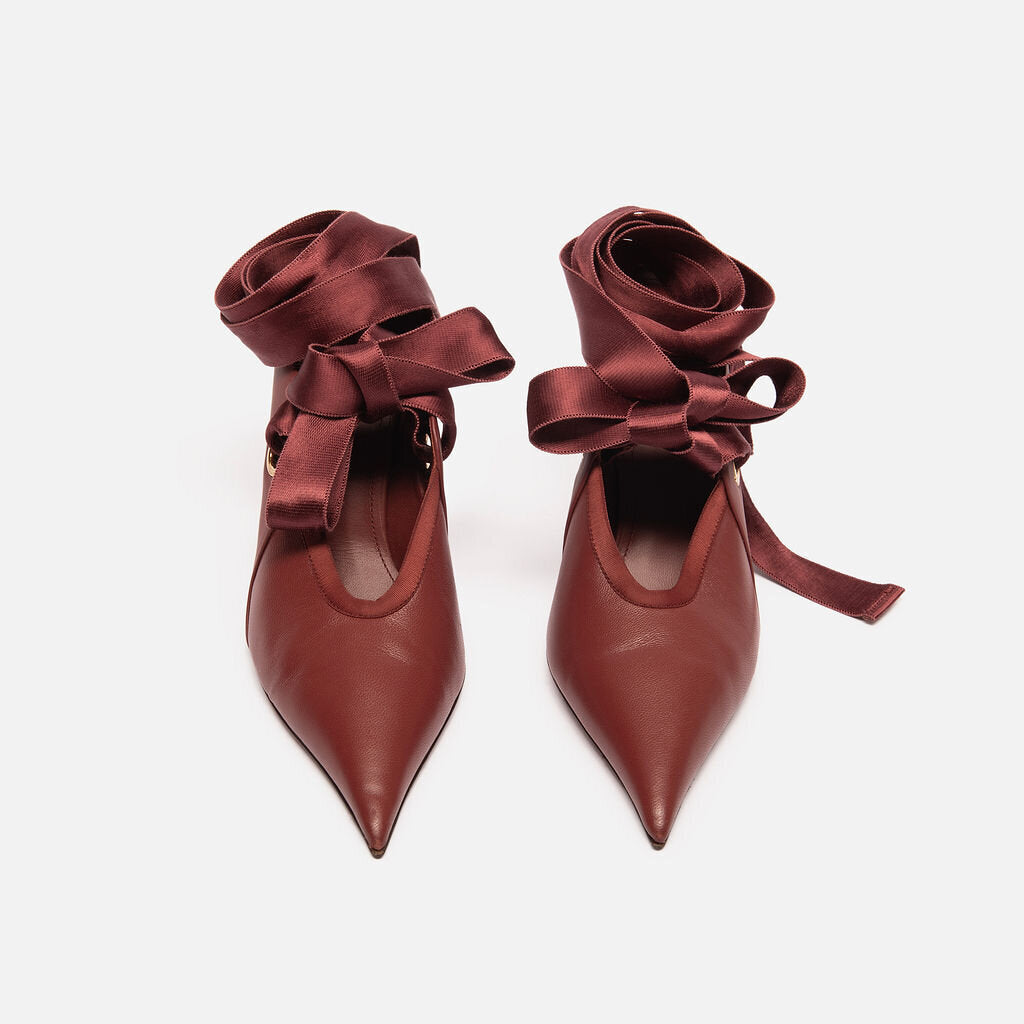 Ferragamo Burgundy Tie Mules