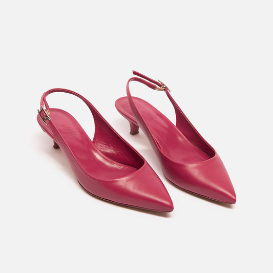 Hermes Fuchsia Leather Slingback Kitten Heels