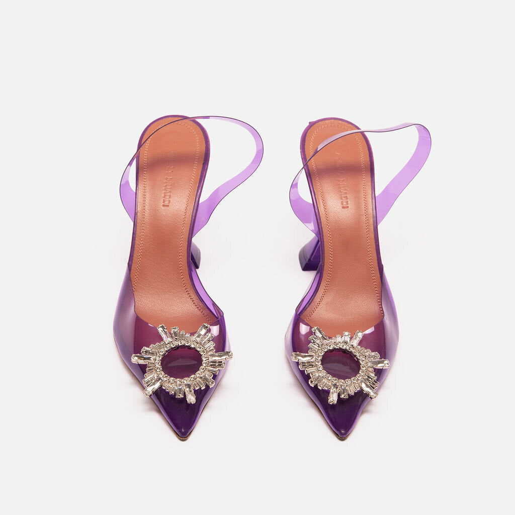 Amina Muaddi Purple PVC Crystal Buckle