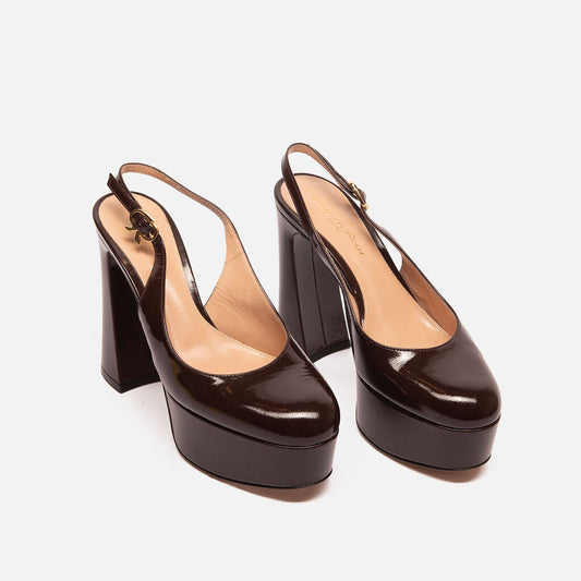Gianvito Rossi Brown Patent Platform Heels