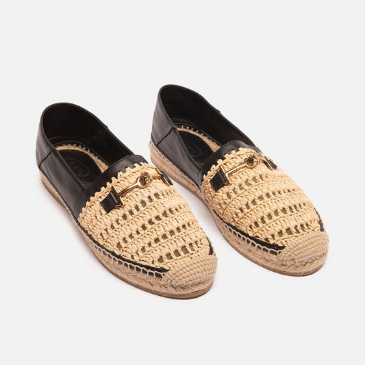Tod's Raffia Gold Hardware Espadrille Shoe