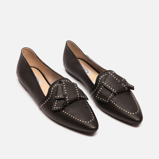 Tod's Black Leather Stud Flats