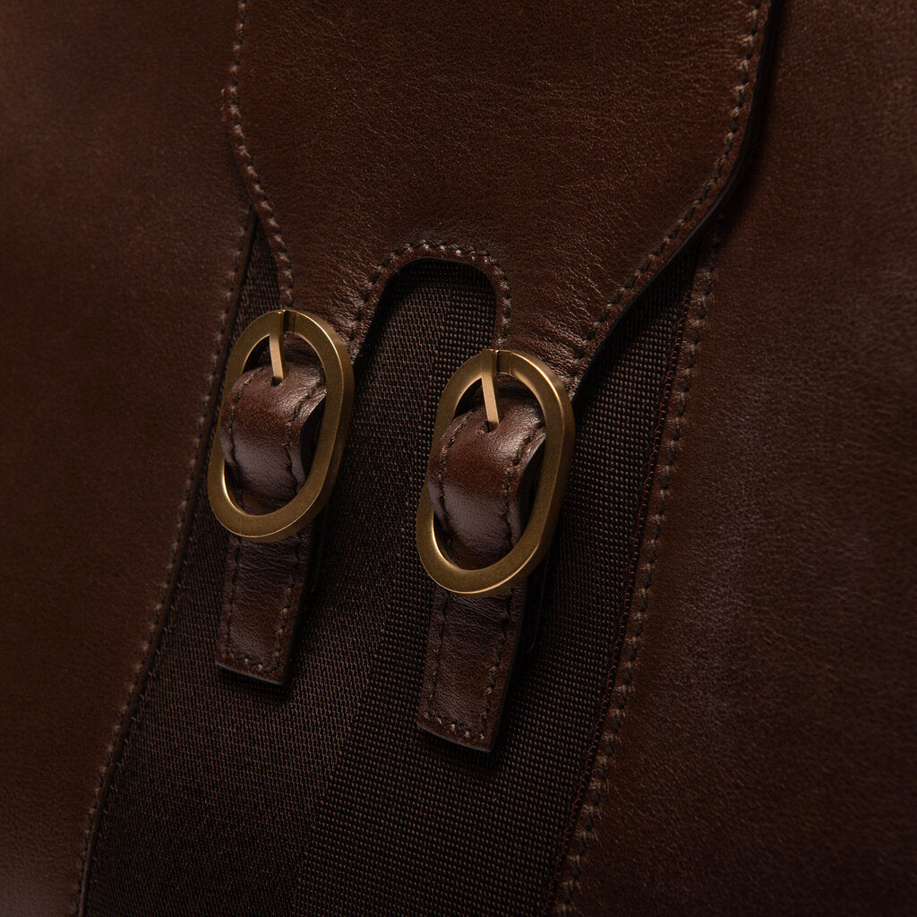 Gucci Brown Leather Buckle Detail Top Handle