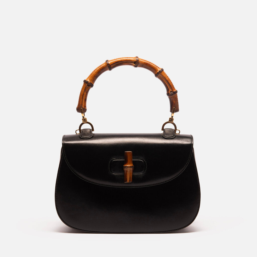 Gucci Black Leather 1947 Bamboo Top Handle