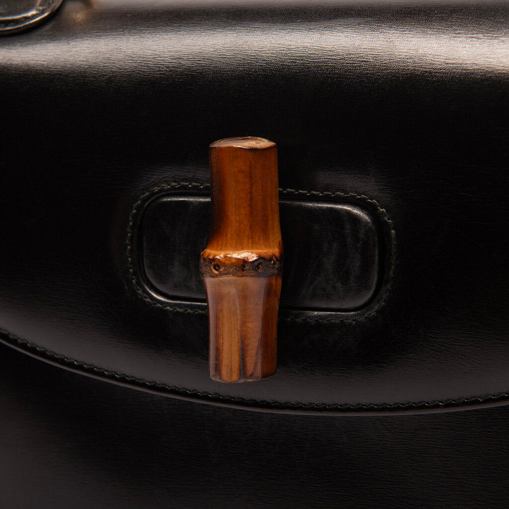 Gucci Black Leather 1947 Bamboo Top Handle