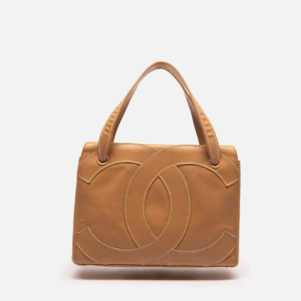 Chanel Tan Caviar Oversized CC Boston Bag