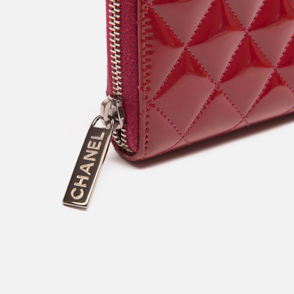 Chanel Raspberry Patent Leather Zippy Wallet