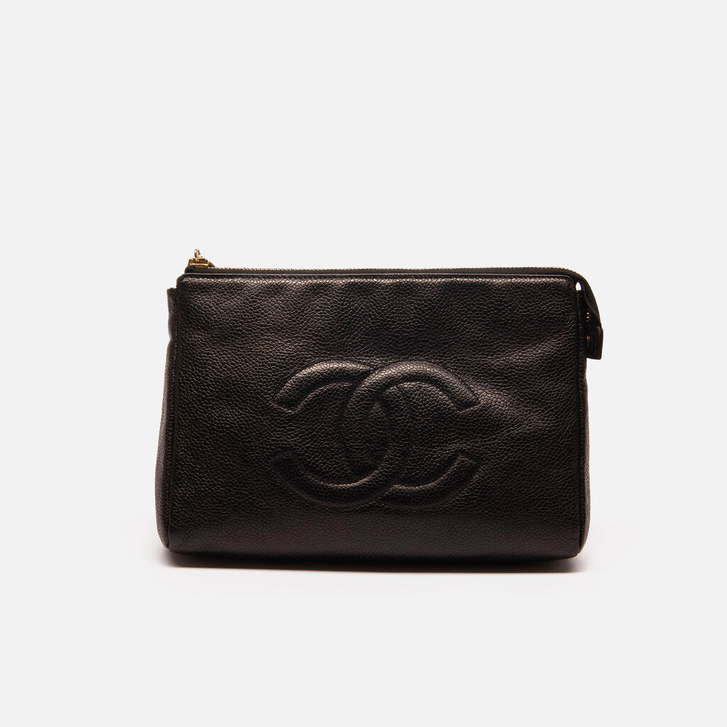 Chanel Black Caviar Coco Mark Zipped Pouch