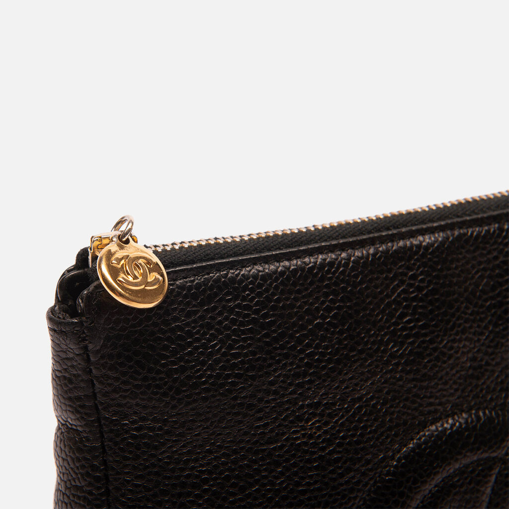 Chanel Black Caviar Coco Mark Zipped Pouch